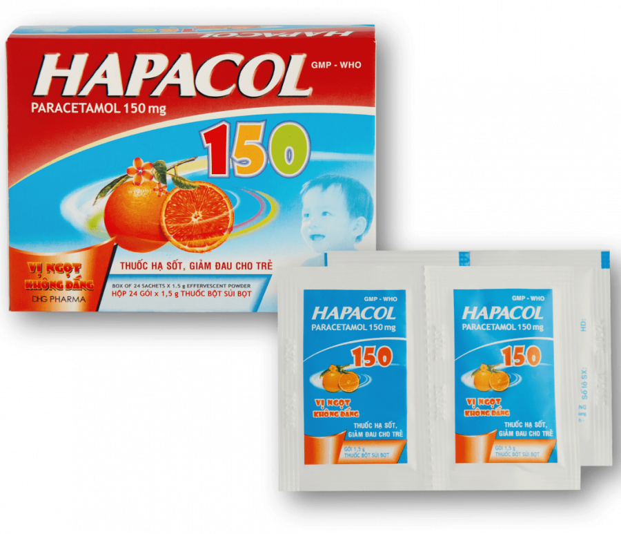 Bột sủi Hapacol 150mg hộp 24 gói - Dược Hậu Giang