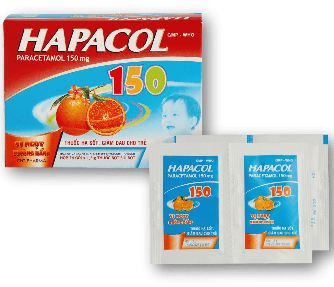 Hapacol-150 Bột sủi Hapacol 150mg hộp 24 gói - Dược Hậu Giang