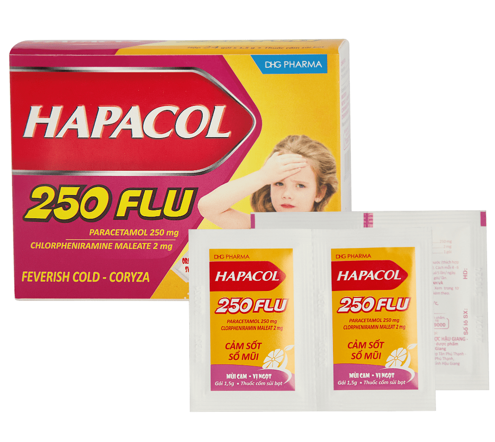 Hapacol-250-Flu Cốm Hapacol 250 Flu hộp 24 gói - Dược Hậu Giang