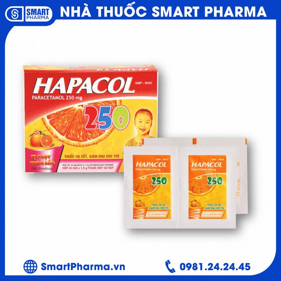 Bột sủi Hapacol 250mg hộp 24 gói - Dược Hậu Giang