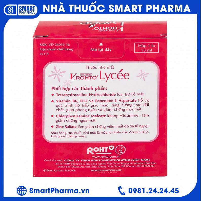Thuốc nhỏ mắt V.Rohto Lycée 13ml điều trị đỏ mắt, ngứa mắt, mỏi mắt 3 Smart Pharma Thuốc nhỏ mắt V.Rohto Lycée 13ml điều trị đỏ mắt, ngứa mắt, mỏi mắt