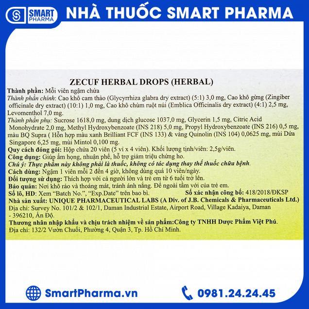 Viên ngậm Zecuf Herbal Drops3 Smart Pharma - Vien ngam Zecuf Herbal Drops3