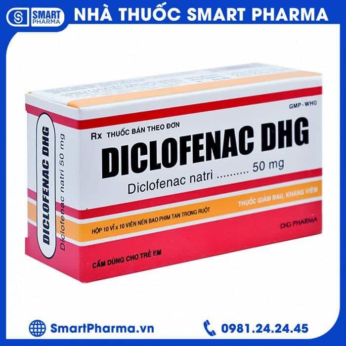 diclofenac-50mg-dhg Diclofenac 50mg trị viêm, đau cơ xương khớp (10 vỉ x 10 viên)