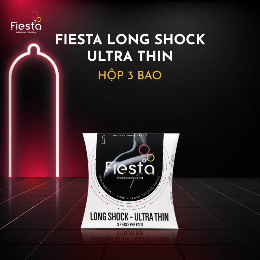 Fiesta Long Shock 3 cái - Bao cao su kéo dài, siêu mỏng