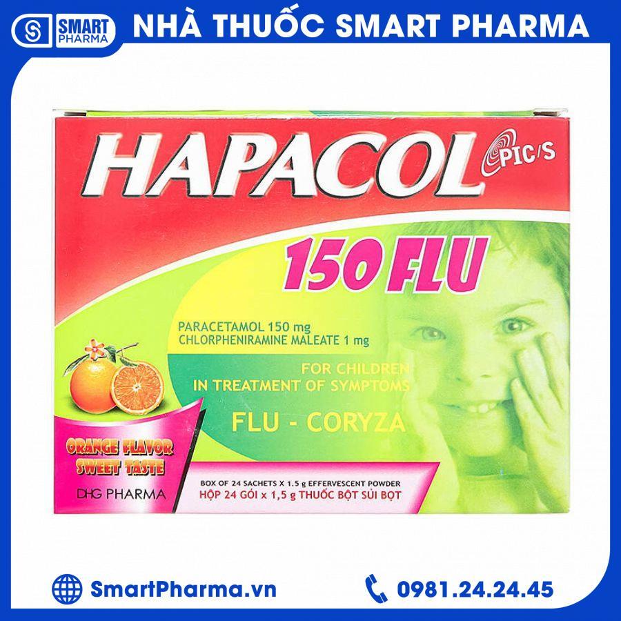hapacol-150-flu Cốm sủi bọt Hapacol 150 Flu hộp 24 gói DHG