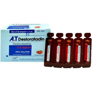 Thuốc A.T Desloratadin An Thiên giảm viêm mũi dị ứng, mày đay mạn tính (30 ống x 5ml)