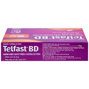 Smart Pharma - Viên nén Telfast BD 60mg trị viêm mũi dị ứng, mày đay (3 vỉ x 10 viên) 3 Smart Pharma - Telfast BD 60mg 1