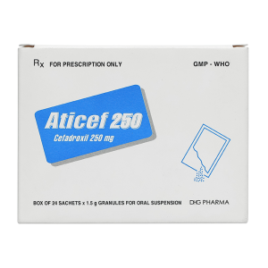 Cốm pha hỗn dịch Aticef 250mg DHG Pharma trị nhiễm khuẩn, nhiễm trùng (24 gói x 1,5 g)