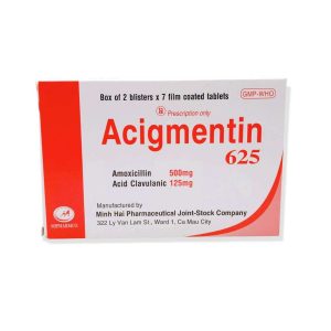 Smart Pharma - Thuốc Acigmentin 625 Minh Hải điều trị nhiễm khuẩn nặng đường hô hấp trên (2 vỉ x 7 viên) 1 Acigmentin 625mg