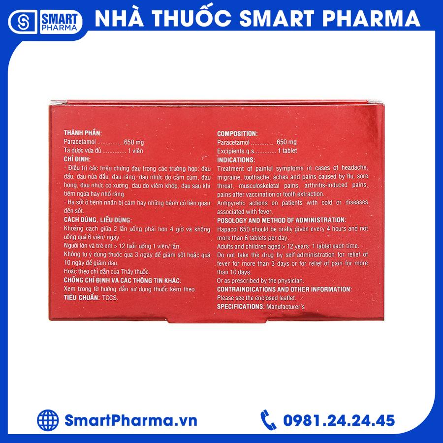 Hapacol 650mg (10vỉ x 10viên 2 Smart Pharma - Hapacol 650mg 10vi x 10vien 2