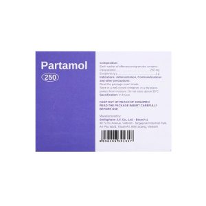 Smart Pharma - Cốm sủi Partamol 250 giảm cơn đau và sốt từ nhẹ đến vừa (20 gói x 1g) 2 Smart Pharma - partamol 1