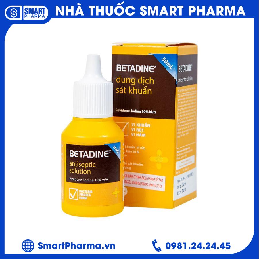 Betadine Antiseptic Sol 30ml. 1 Smart Pharma - Betadine Antiseptic Sol 30ml. 1