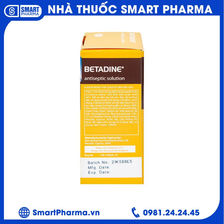 Betadine Antiseptic Sol 30ml. 2 Smart Pharma - Betadine Antiseptic Sol 30ml. 2