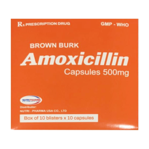 Thuốc Amoxicillin 500mg Brown Burk điều trị nhiễm khuẩn (10 vỉ x 10 viên)