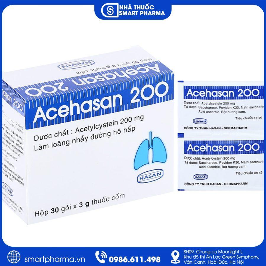 Nhà thuốc Smartpharma (57) Thuốc Acehasan 200 giúp loãng đờm trong các bệnh phổi cấp và mãn tính