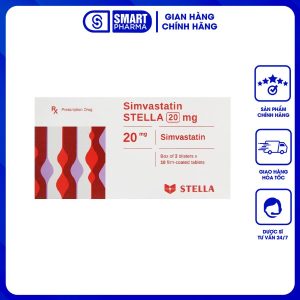 Thuốc Simvastatin Stella 20mg điều trị tăng cholesterol máu (3 vỉ x 10 viên)