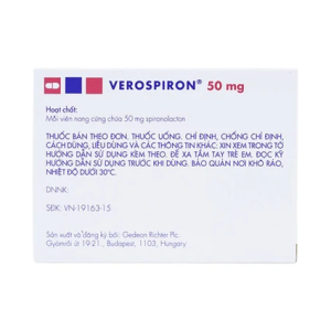Smart Pharma - Thuốc Verospiron 50mg Gedeon điều trị tăng huyết áp, phù do tim gan thận, cường aldosterone và hạ kali (3 vỉ x 10 viên) 3 Smart Pharma - 00007830 verospiron 50mg 3049 5a