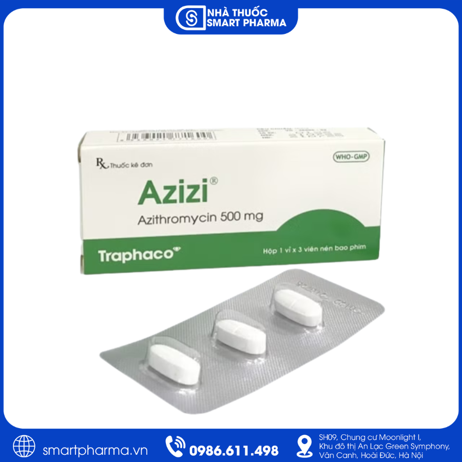 NT Smartpharma Thuốc Azizi 500mg - Điều trị nhiễm khuẩn đường hô hấp, tai mũi họng, da và mô mềm