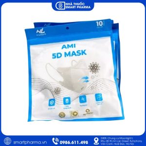 Khẩu trang 5D y tế Ami trắng hỗ trợ ngăn bụi và bảo vệ đường hô hấp