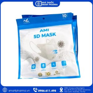 Khẩu trang 5D y tế Ami xám hỗ trợ ngăn bụi và bảo vệ đường hô hấp