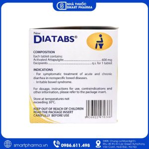 Smart Pharma - Thuốc New Diatabs 600mg điều trị triệu chứng tiêu chảy cấp và mạn tính (25 vỉ x 4 viên) 3 Smart Pharma - NT SMART PHARMA 14