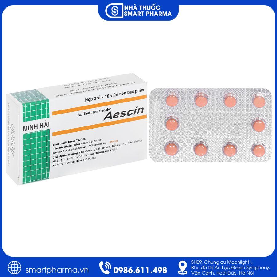 NT Smartpharma (16) Thuốc Aescin 40mg điều trị suy tĩnh mạch, giãn tĩnh mạch chân và bệnh trĩ