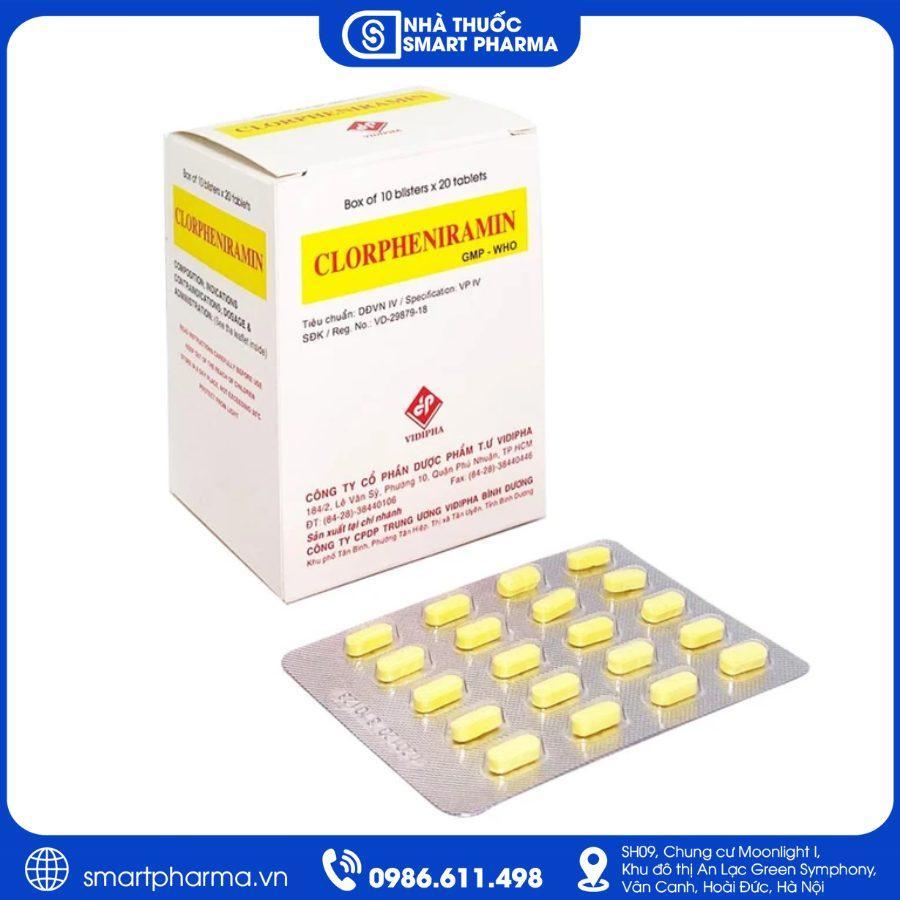 NT Smartpharma (24) Clorpheniramin 4mg Vidipha – Điều trị viêm mũi dị ứng, mày đay và các triệu chứng dị ứng