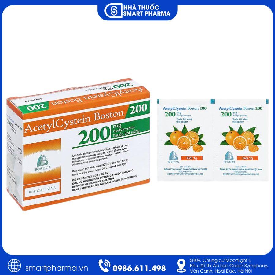 NT Smartpharma (6) Thuốc AcetylCystein Boston 200mg giúp long đờm, điều trị ho có đờm và bệnh lý đường hô hấp