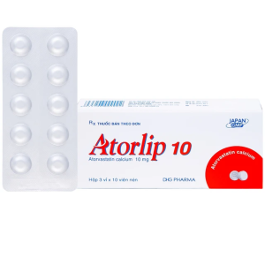 Thuốc Atorlip 10mg DHG Pharma điều trị tăng cholesterol toàn phần, tăng LDL-cholesterol (3 vỉ x 10 viên)