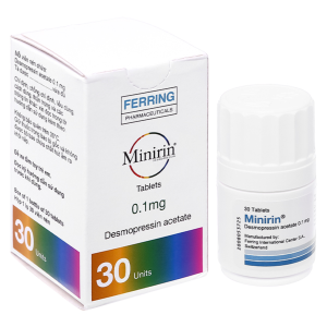 Thuốc Minirin 0,1mg điều trị đái tháo nhạt trung ương, đái dầm và tiểu đêm (Lọ 30 viên)