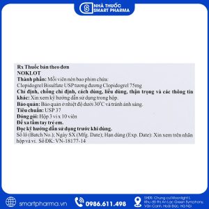 Smart Pharma - Thuốc Noklot 75mg Cadila phòng ngừa tai biến do xơ vữa động mạch (3 vỉ x 10 viên) 2 Smart Pharma - Noklot Smart Pharma