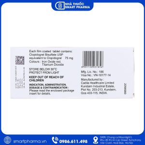 Smart Pharma - Thuốc Noklot 75mg Cadila phòng ngừa tai biến do xơ vữa động mạch (3 vỉ x 10 viên) 3 Smart Pharma - Noklot Smart Pharma 3